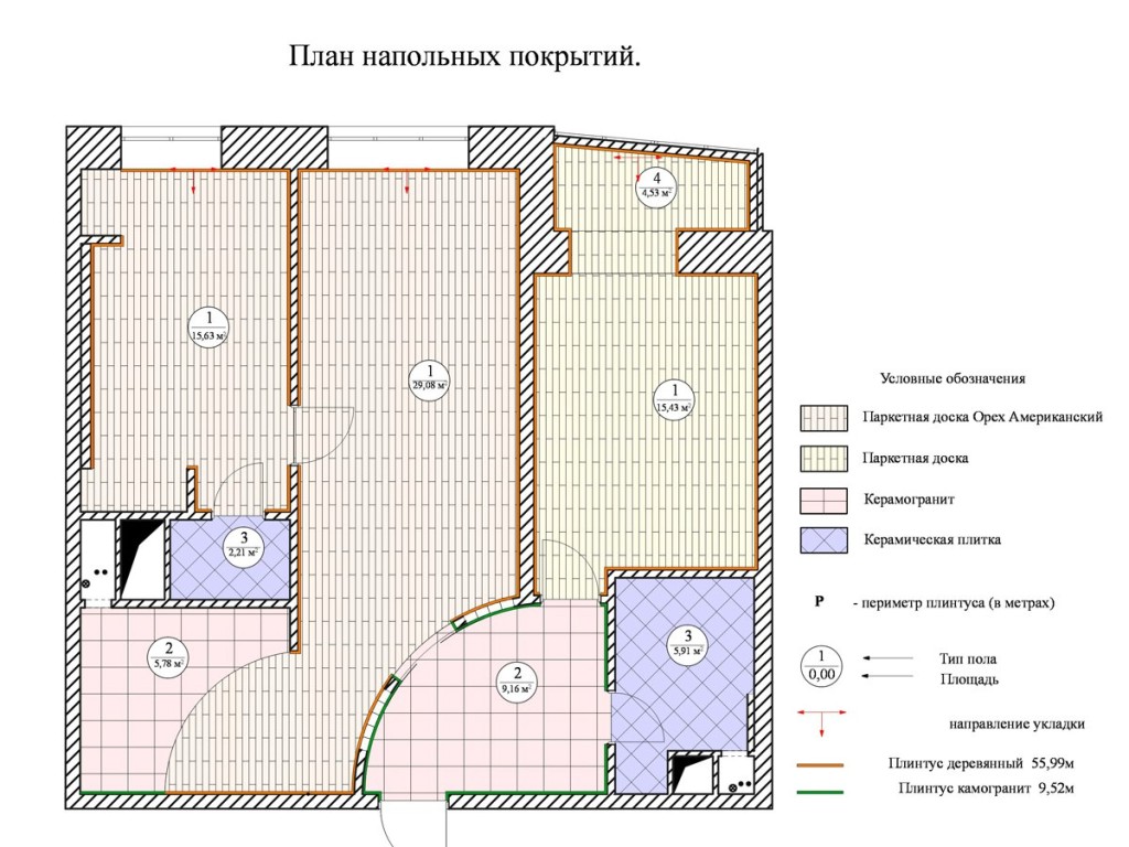 Обозначение паркета на чертежах